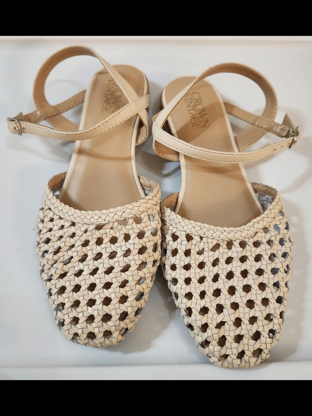 Crown Vintage Women's Cream Woven Slingback Flats